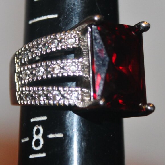 925 Sterling Large Garnet Side Topaz Statement Cocktail Ring Such Presence! - Picture 6 of 6
